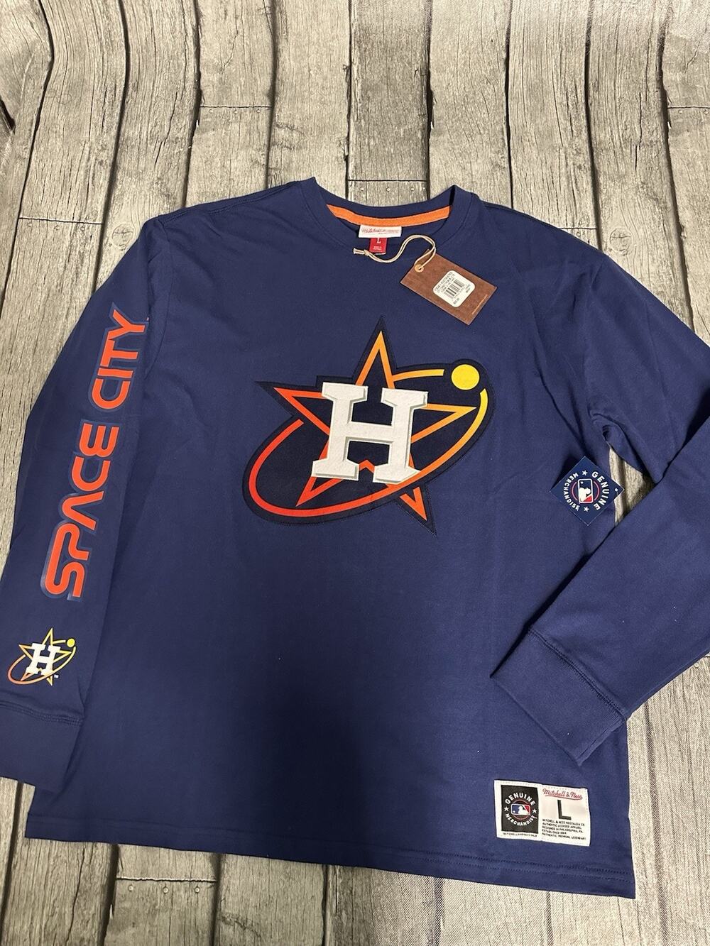 NWT Men’s Mitchell & Ness Houston Astros City Connect LS Tshirt Navy Blue Large